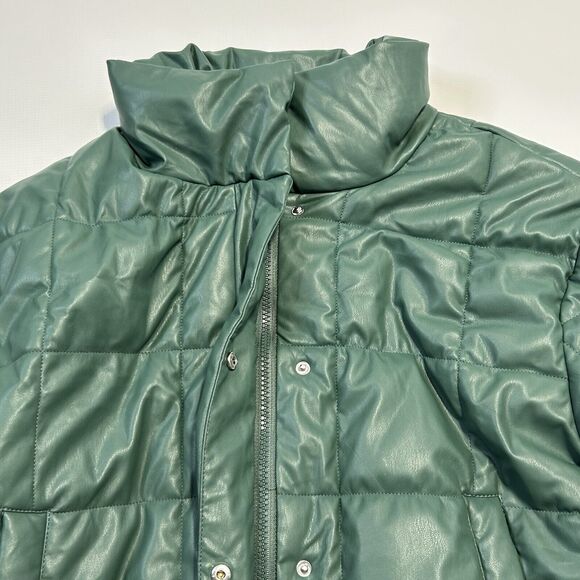 Windsor Love Tree Vegan Leather Puffer Crop Jacket Womens Size Large, Green - Picture 11 of 16
